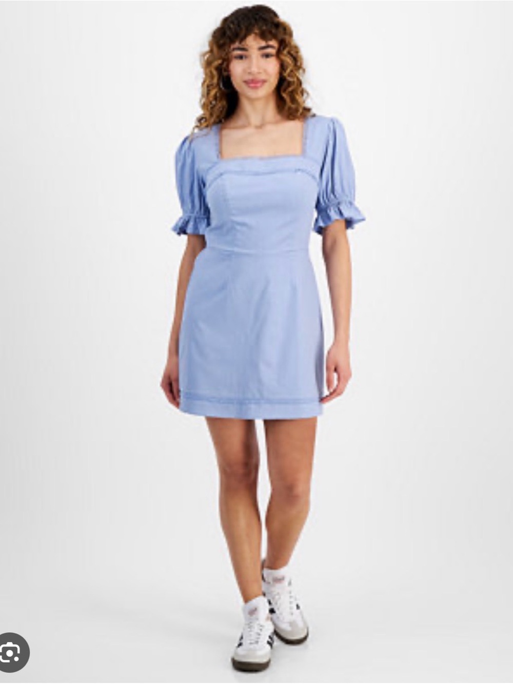 AndNowThis Square Neck Puff Sleeve Mini Dress in Light Blue